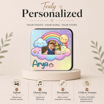 Personalized Baby Photo Musical Fridge Magnet with Favorite Song Baby Memory Gift for Newborn, Baby Shower, Naming Ceremony, First Birthday